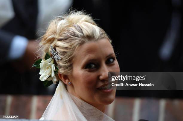 Sara Buys arrives for her wedding to Tom Parker-Bowles, son of Camilla, Duchess of Cornwall, at St. Nicholas's Church on September 10, 2005 in...