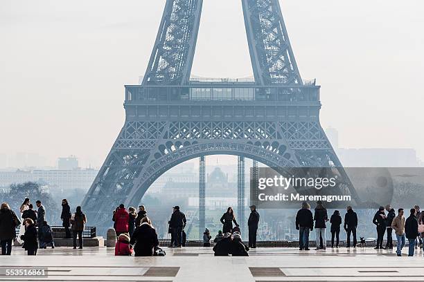 trocadéro, rights of man square and eiffel tower - person eiffel tower stock pictures, royalty-free photos & images