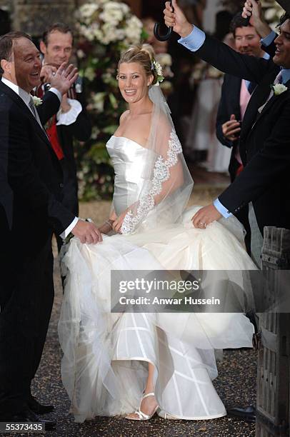 Sara Buys arrives for her wedding to Tom Parker-Bowles, son of Camilla, Duchess of Cornwall, at St. Nicholas's Church on September 10, 2005 in...