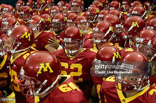 The Minnesota Golden Gophers get ready to take on the Colorado State Rams on September 10, 2005 at H.H.H. Metrodome in Minneapolis, Minnesota....