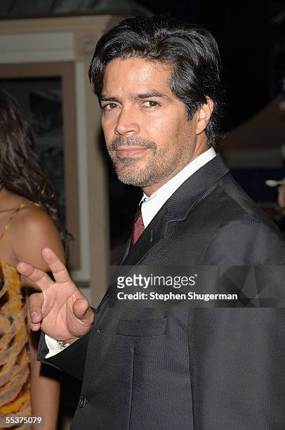 Actor Esai Morales poses backstage at PETA?s 15th Anniversary Gala and Humanitarian Awards at Paramount Studios on September 10, 2005 in Hollywood,...