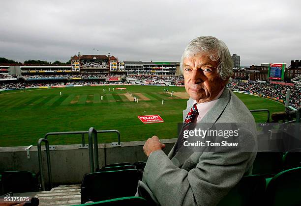 Channel 4 commentator Richie Benaud looks on during day four of the Fifth npower Ashes Test match between England and Australia at the Brit Oval on...