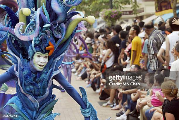 Disney character performs during the Parade show at Hong Kong Disneyland on September 11, 2005 in Hong Kong. The new theme park is scheduled to have...