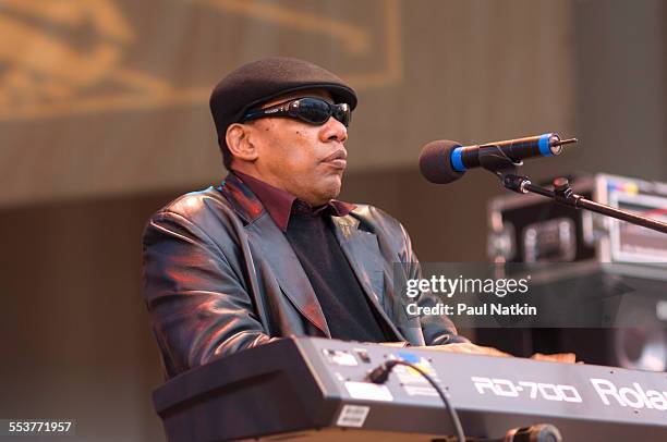 American Blues musician Henry Butler plays piano as he performs onstage at the Petrillo Bandshell in Grant Park, Chicago, Illinois, June 9, 2006.