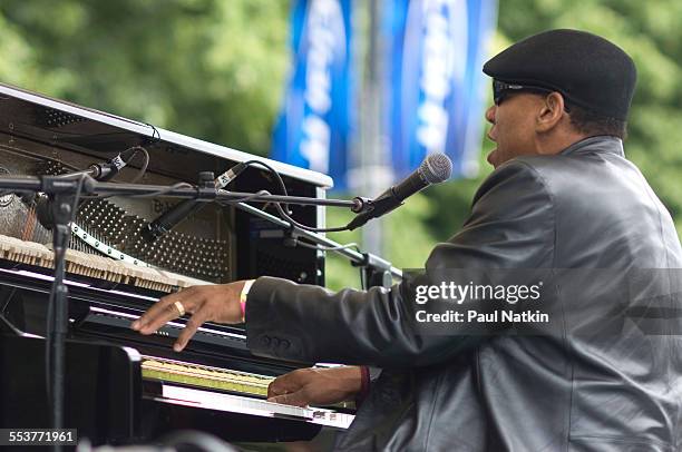 American Blues musician Henry Butler plays piano as he performs onstage at the Petrillo Bandshell in Grant Park, Chicago, Illinois, June 9, 2006.