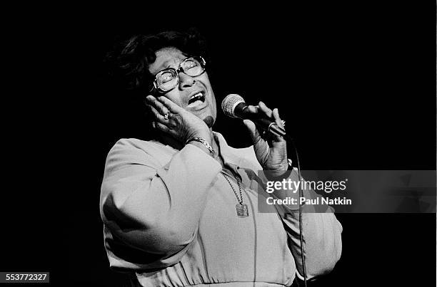 American Jazz singer Ella Fitzgerald performs during an episode of the PBS television series 'Soundstage,' Chicago, Illinois, November 20, 1979.