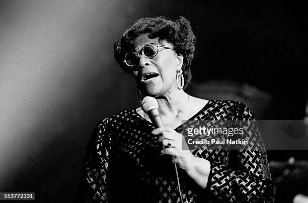 American Jazz singer Ella Fitzgerald performs during an episode of the PBS television series 'Soundstage,' Chicago, Illinois, November 20, 1979.