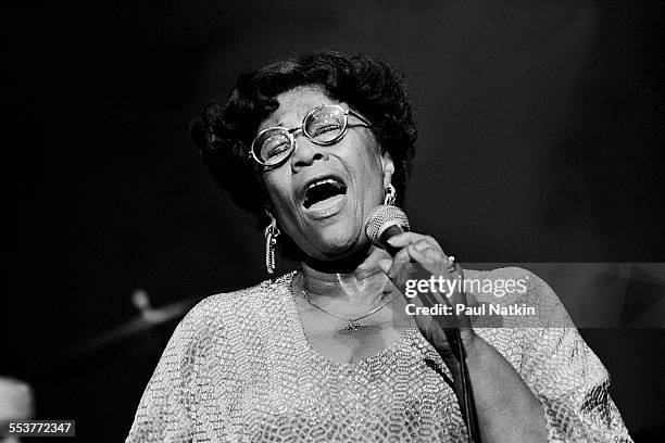 American Jazz singer Ella Fitzgerald performs during an episode of the PBS television series 'Soundstage,' Chicago, Illinois, November 20, 1979.