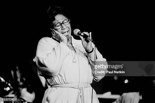 American Jazz singer Ella Fitzgerald performs during an episode of the PBS television series 'Soundstage,' Chicago, Illinois, November 20, 1979.