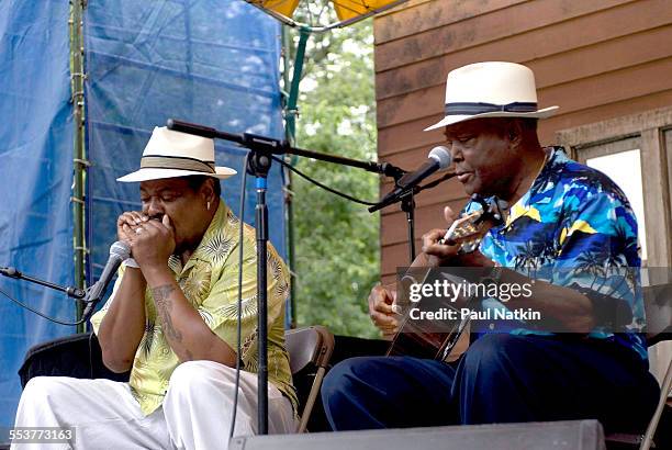 American Blues musicians John Cephas and Phil Wiggins perform onstage at the Chicago Blues Festival in Grant Park, Chicago, Illinois, June 10, 2007.