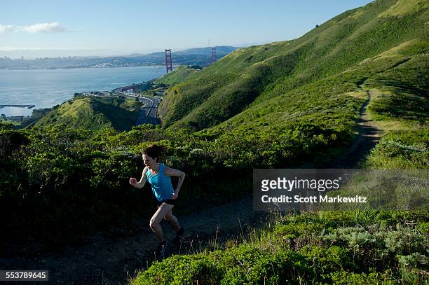 running in california - marin headlands stock pictures, royalty-free photos & images