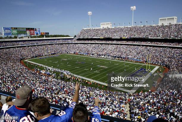 Fans watch the kickoff between the Houston Texans and the Buffalo Bills on September 11, 2005 at Ralph Wilson Stadium in Orchard Park, New York.