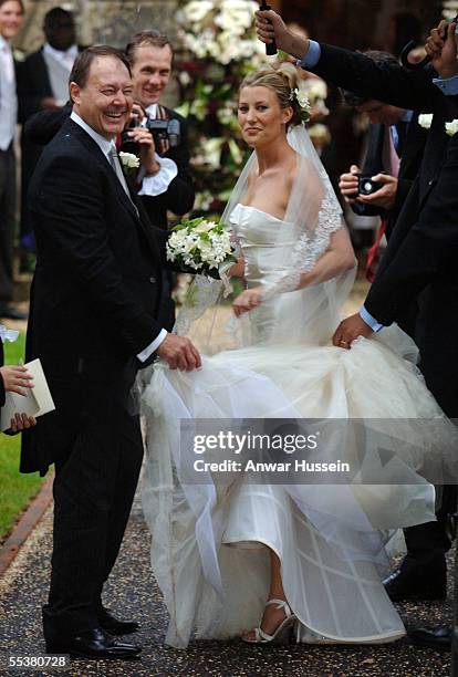 Sara Buys arrives for her wedding to Tom Parker-Bowles, son of Camilla, Duchess of Cornwall, at St. Nicholas's Church on September 10, 2005 in...