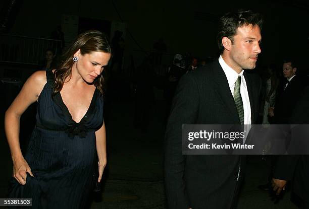 Actress Jennifer Garner and husband Ben Affleck are seen backstage during the 2005 Creative Arts Emmy Awards held at the Shrine Auditorium on...
