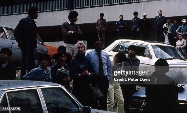 View of the destruction and damage at the scene of the suicide bombing of the American Embassy, Beirut, Lebanon, April 18, 1983.