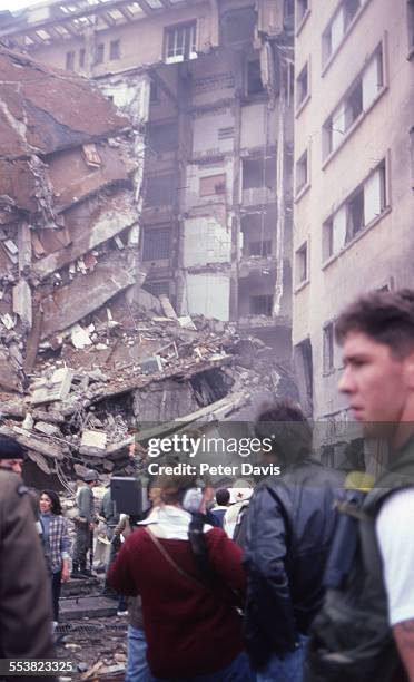 View of the destruction and damage at the scene of the suicide bombing of the American Embassy, Beirut, Lebanon, April 18, 1983.