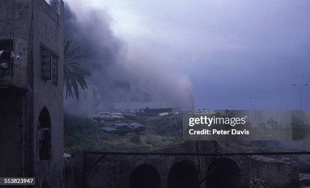 View of the destruction and damage at the scene of the suicide bombing of the American Embassy, Beirut, Lebanon, April 18, 1983.