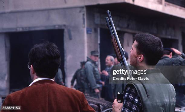 View of the destruction and damage at the scene of the suicide bombing of the American Embassy, Beirut, Lebanon, April 18, 1983.