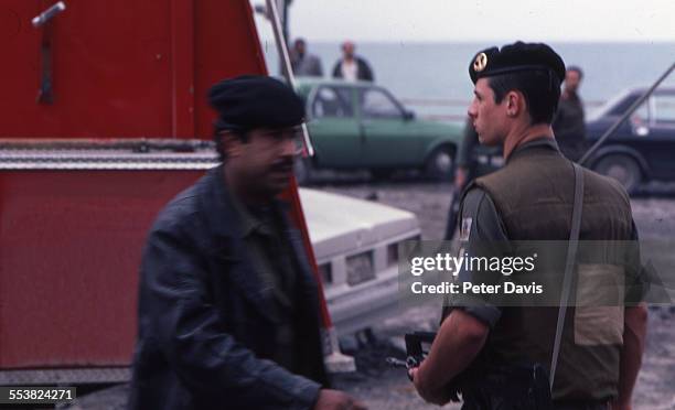 View of the destruction and damage at the scene of the suicide bombing of the American Embassy, Beirut, Lebanon, April 18, 1983.