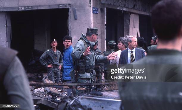 View of the destruction and damage at the scene of the suicide bombing of the American Embassy, Beirut, Lebanon, April 18, 1983.