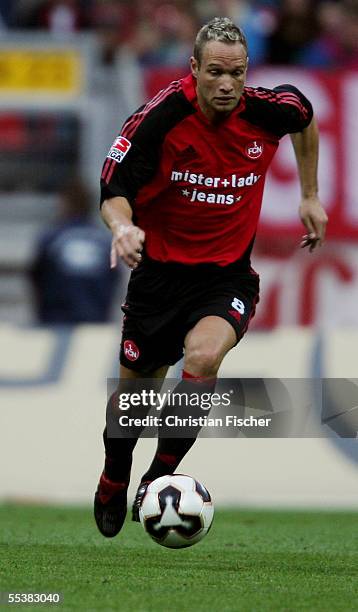 Jan Polak of Nuremberg in action during the Bundesliga match between 1. FC Nuremberg and Bayern Munich at the Frankenstadion on September 10, 2005 in...