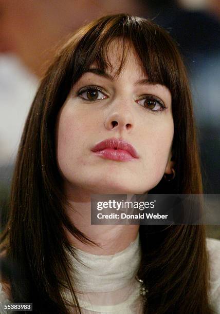 Actress Anne Hathaway speaks to reporters about her film 'Brokeback Mountain' during a TIFF press conference on September 10, 2005 in Toronto, Canada.