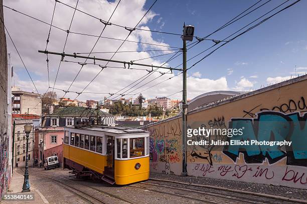 the elevador da gloria in lisbon, portugal. - lisbon tram stock pictures, royalty-free photos & images