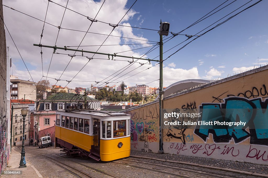 The Elevador da Gloria in Lisbon, Portugal.