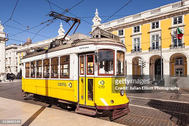 the famous tram 28 in lisbon, portugal. - lisbon tram stock pictures, royalty-free photos & images