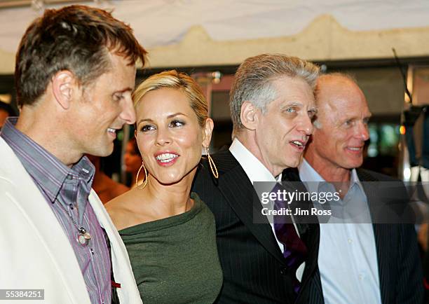 Actor Viggo Mortensen, actress Maria Bello, director David Cronenberg and actor Ed Harris arrive at the Premiere of 'History of Violence' on...