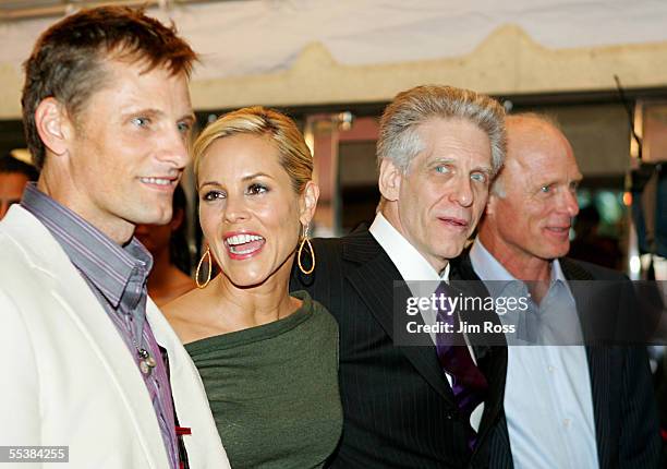 Actor Viggo Mortensen, actress Maria Bello, director David Cronenberg and actor Ed Harris arrive at the Premiere of 'History of Violence' on...