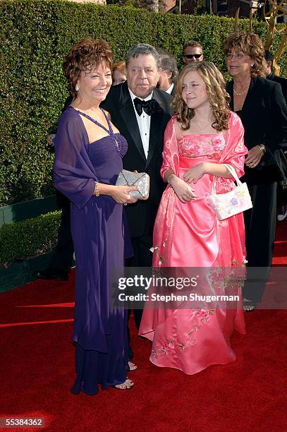 Comedian Jerry Lewis and wife SanDee Pitnick and daughter Daniele arrive at the 2005 Creative Arts Emmy Awards held at the Shrine Auditorium on...