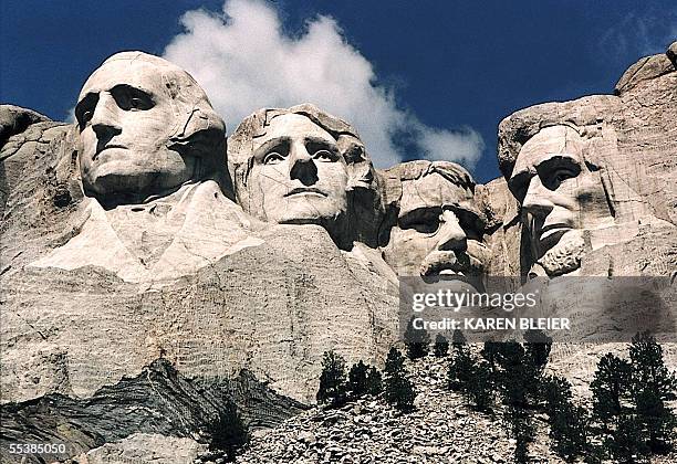 This June 1995 photo shows Mt. Rushmore, in Keystone, South Dakota. Sculptor Gutzon Borglum started work on Mt. Rushmore 10 Aug 1927 and continued...