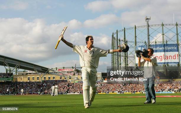 Kevin Pietersen of England leaves the field after his innings of 158 during day five of the Fifth npower Ashes Test between England and Australia...