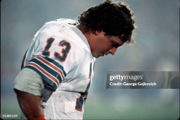 Quarterback Dan Marino of the Miami Dolphins on the sideline in the finals minutes of the Dolphins 38-16 loss to the San Francisco 49ers in Super...