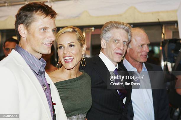 Actor Viggo Mortensen, actress Maria Bello, director David Cronenberg, and Ed Harris arrive at the Premiere of 'History of Violence' on September 10,...