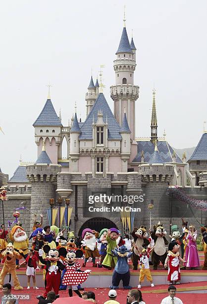 Disney characters are seen at the opening ceremony of Hong Kong Disneyland September 12, 2005 in Hong Kong.