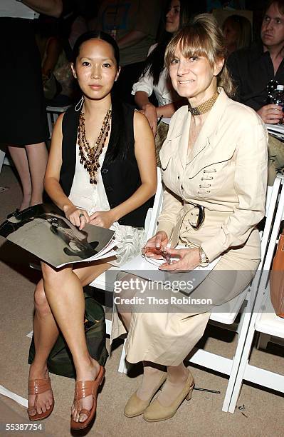 Amy Cho and Elida Olsen attend the Cynthia Steffe Spring 2006 fashion show during Olympus Fashion Week at Bryant Park September 12, 2005 in New York...