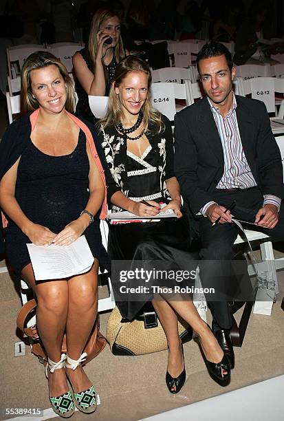 Toby Peter, Erin Sumwalt and George Epaminondas attend the Cynthia Steffe Spring 2006 fashion show during Olympus Fashion Week at Bryant Park...