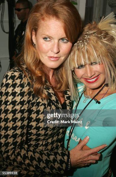 Sarah Ferguson and designer Betsey Johnson pose backstage at the Betsey Johnson Spring 2006 fashion show during Olympus Fashion Week at Bryant Park...