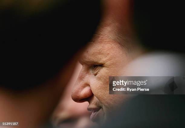 Grant Thomas, Coach of the Saints, speaks to the media during the St Kilda Saints training session at the M.C.G. On September 13, 2005 in Melbourne,...