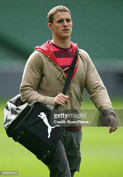 Matt Maguire of the Saints arrives at training before the St Kilda Saints training session at the M.C.G. On September 13, 2005 in Melbourne,...