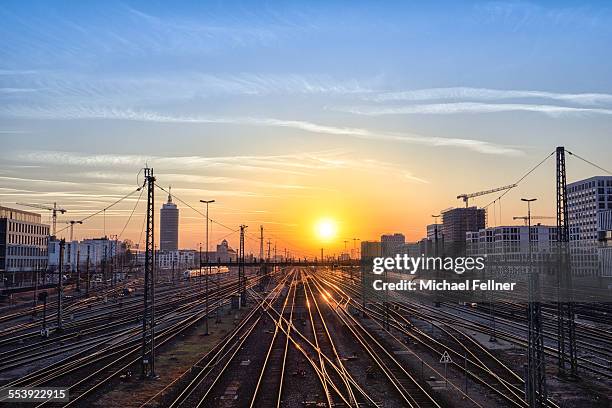 munich sunset - railway tracks sunset stock pictures, royalty-free photos & images