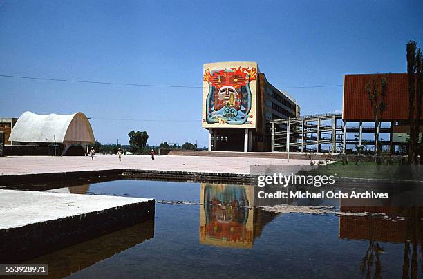 View of a Mural at the School of Medicine on the campus of University City Campus of the Universidad Nacional Autonoma in Ciudad Universitaria,...