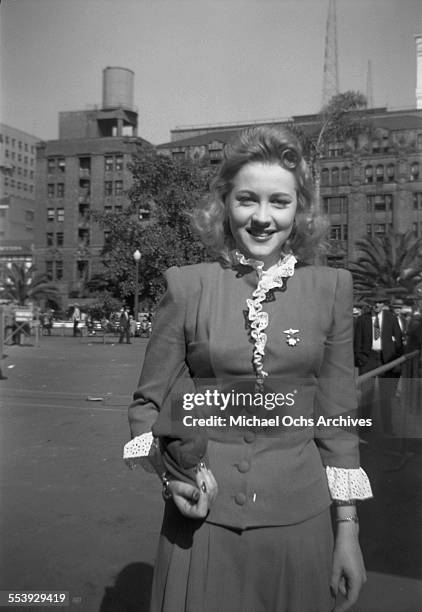 Actress Anne Jeffreys poses on a street in Los Angeles, California.