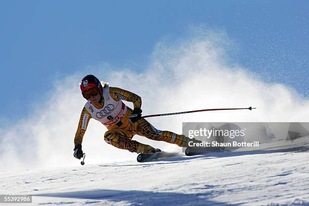 Brigitte Acton of Canada in action during the Womens Combined Downhill at the FIS Alpine World Ski Championships 2005 on February 4, 2005 in Bormio,...