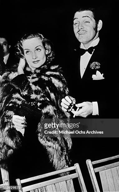 Actor Clark Gable and wife actress Carole Lombard attend an event in Los Angeles, California.