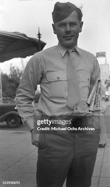 Actor Glenn Ford poses in his United States Marine Corps Reserve uniform in Los Angeles, California.
