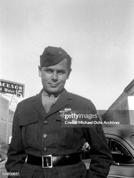 Actor Glenn Ford poses in his United States Marine Corps Reserve uniform in Los Angeles, California.