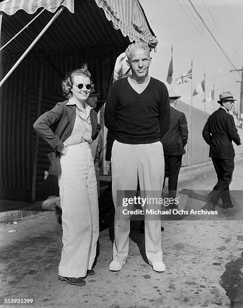 Actress Janet Gaynor and Al Scott pose in Los Angeles, California.